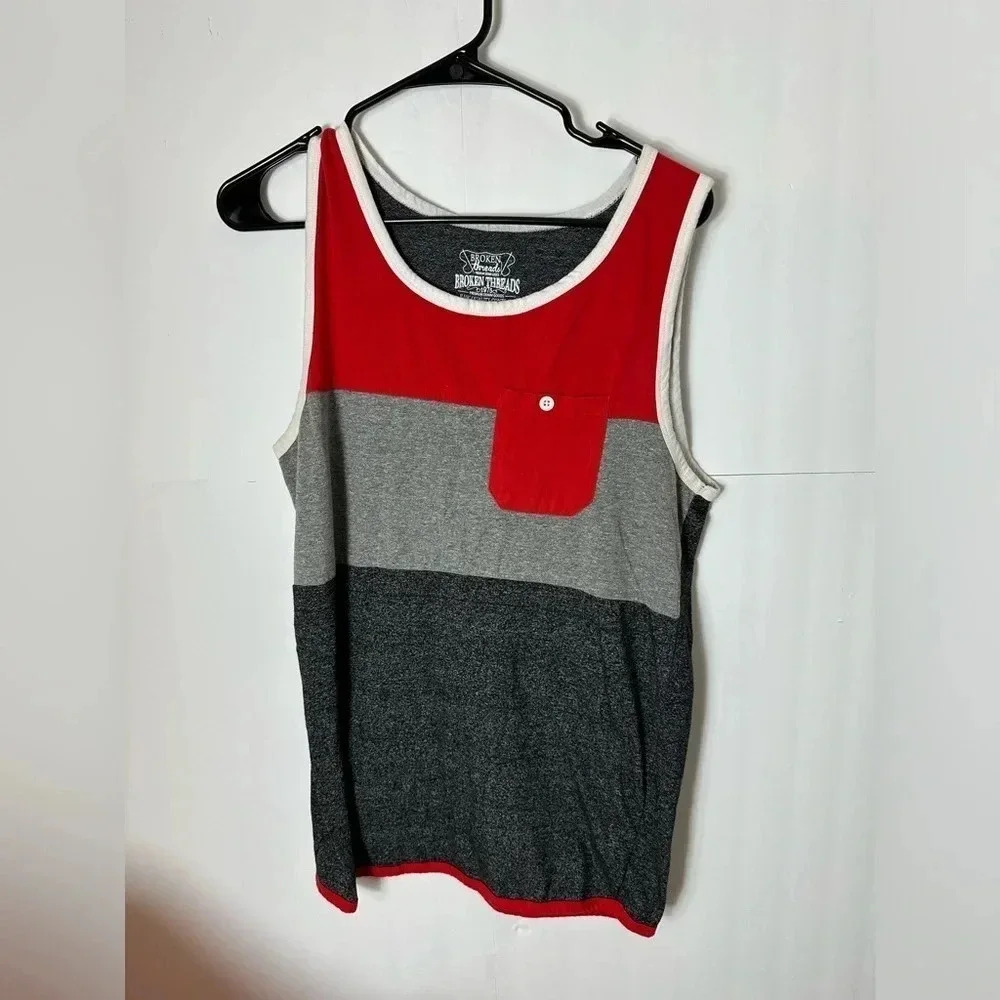 Broken Threads med  Red And Gray Color Block Men’s Sleeveless Tank
